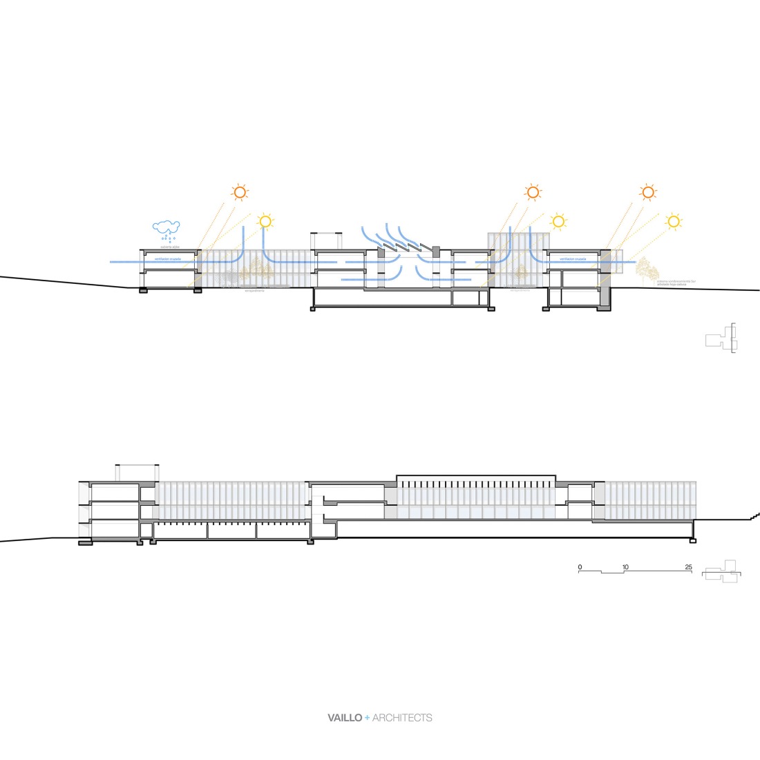 Sección bioclimática. Facultad de Turismo por Vaillo +Architects.