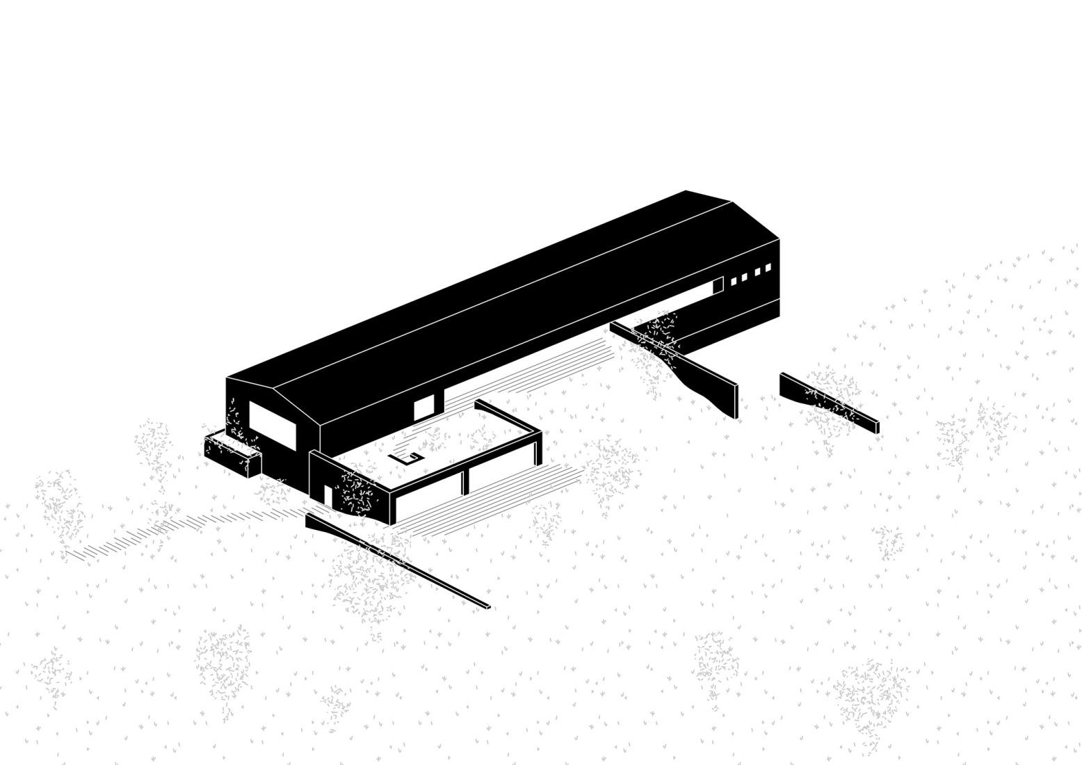 Axonometría. Sede central y sala de exposición de Janošík por Jakub Janošík.