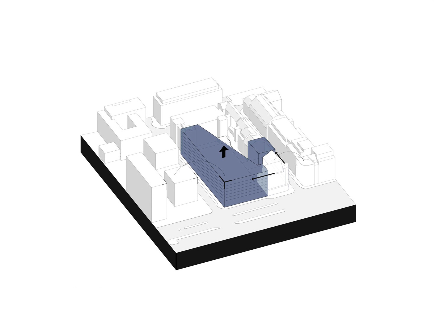 Surgimiento del diálogo volumétrico del edificio entre lo antiguo y lo nuevo. «Post Headquarters - Helix» por Metaform.