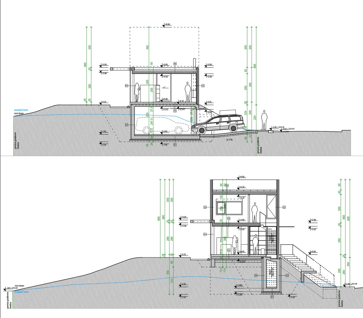 Sections. Double Villa Bukovac by njiric+ arhitekti.