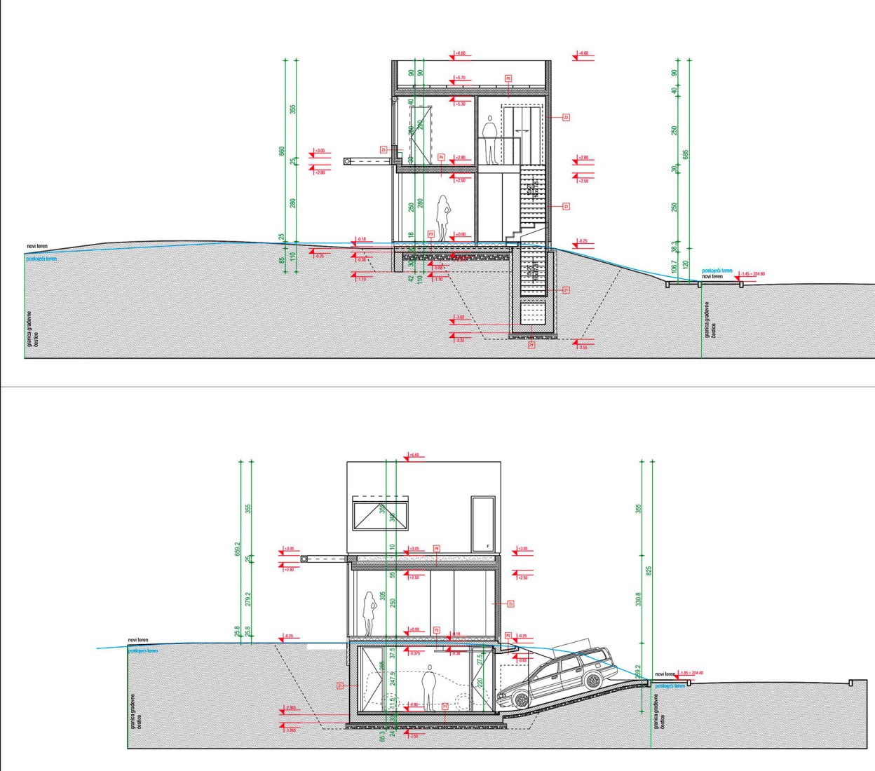 Sections. Double Villa Bukovac by njiric+ arhitekti.