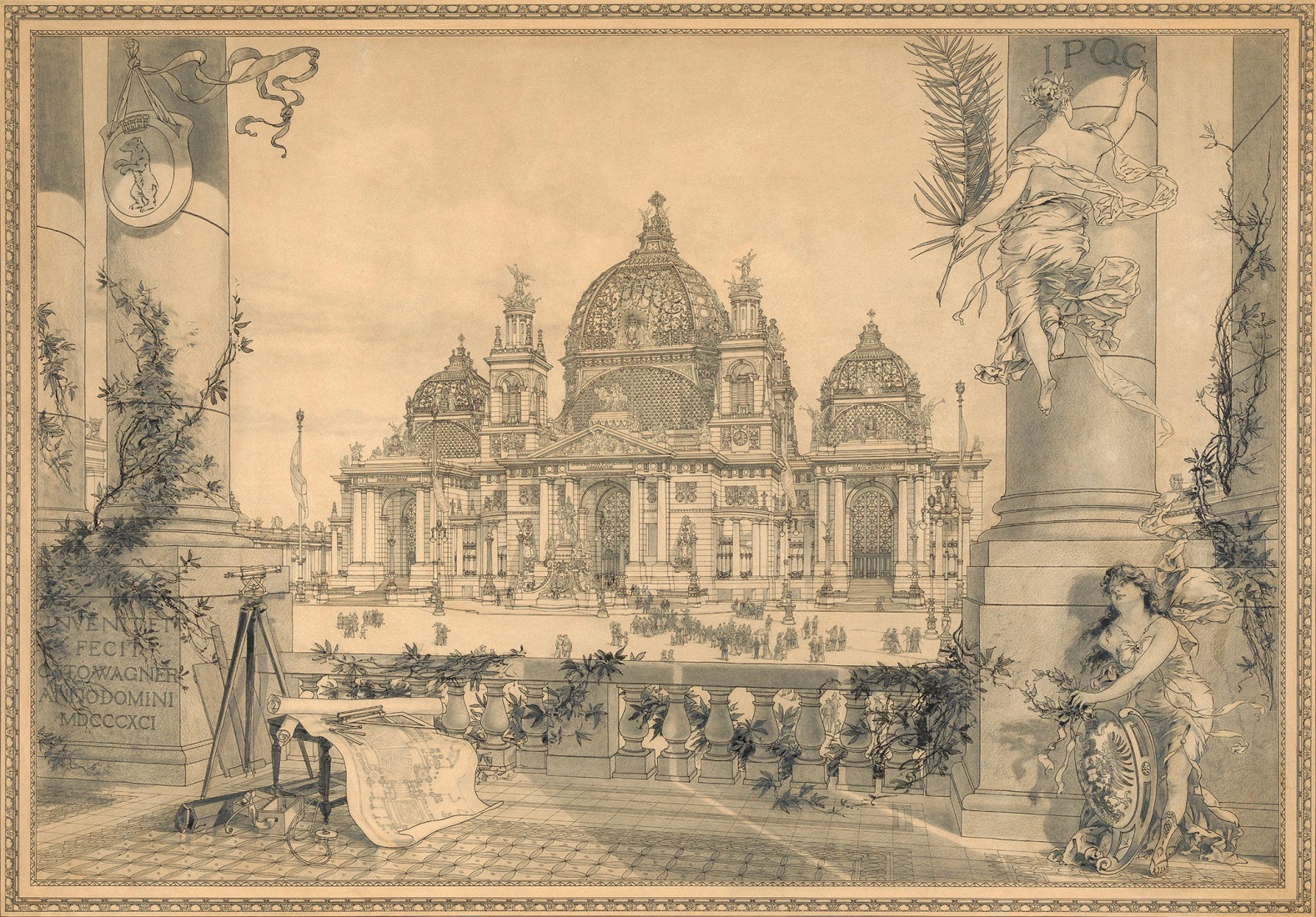 Otto Wagner, Study for Berlin Cathedral, 1890/91. Pencil, pen and wash, 57,5 × 81,4 cm. Wien Museum, Inv. 96.001/2.