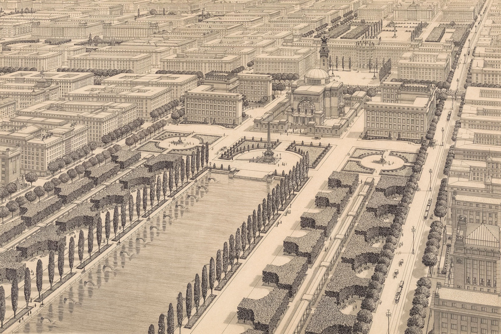 Otto Wagner, Ideal design of Vienna’s 22nd district, 1911. Pencil, pen and wash, 60,5 × 81,7 cm. Wien Museum, Inv. 96.022.