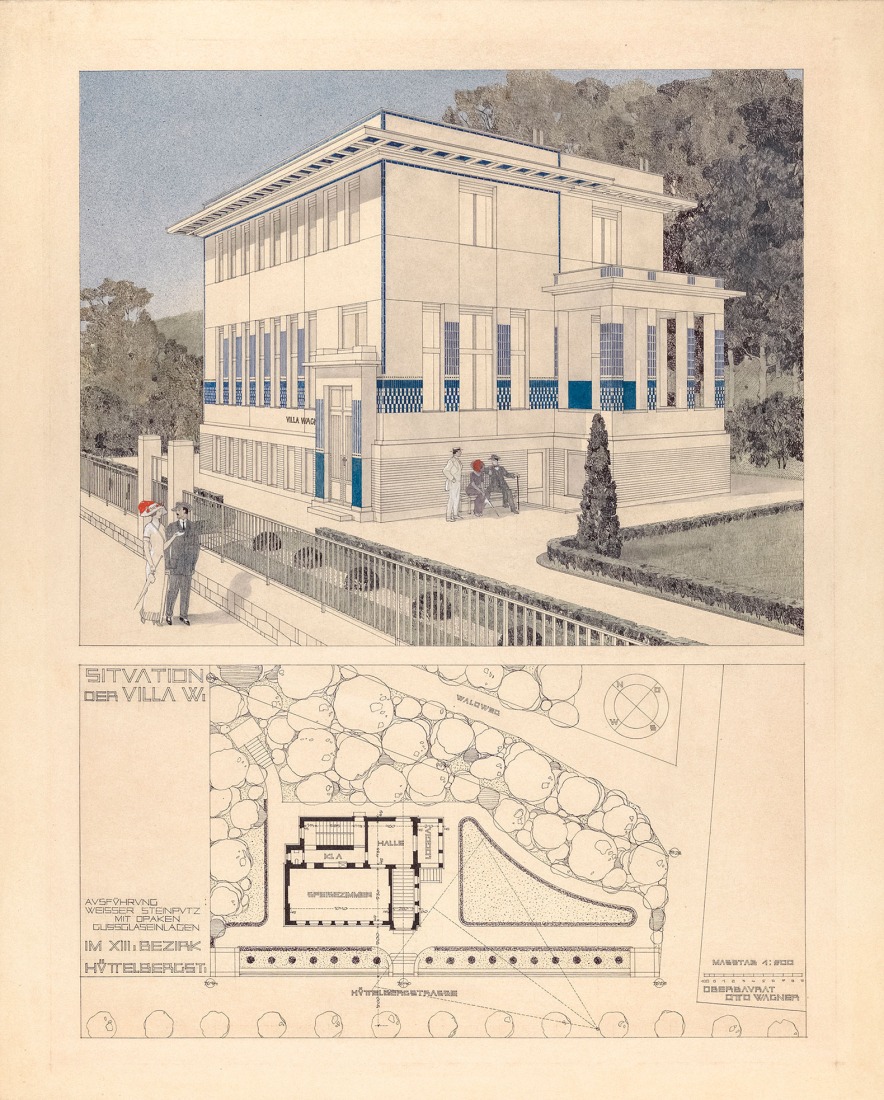 Otto Wagner, Second Wagner Villa, 1912. Pencil, coloured pencil, pen, watercolour, 56,3 × 46,4 cm. Wien Museum, Inv. 96.003/1.