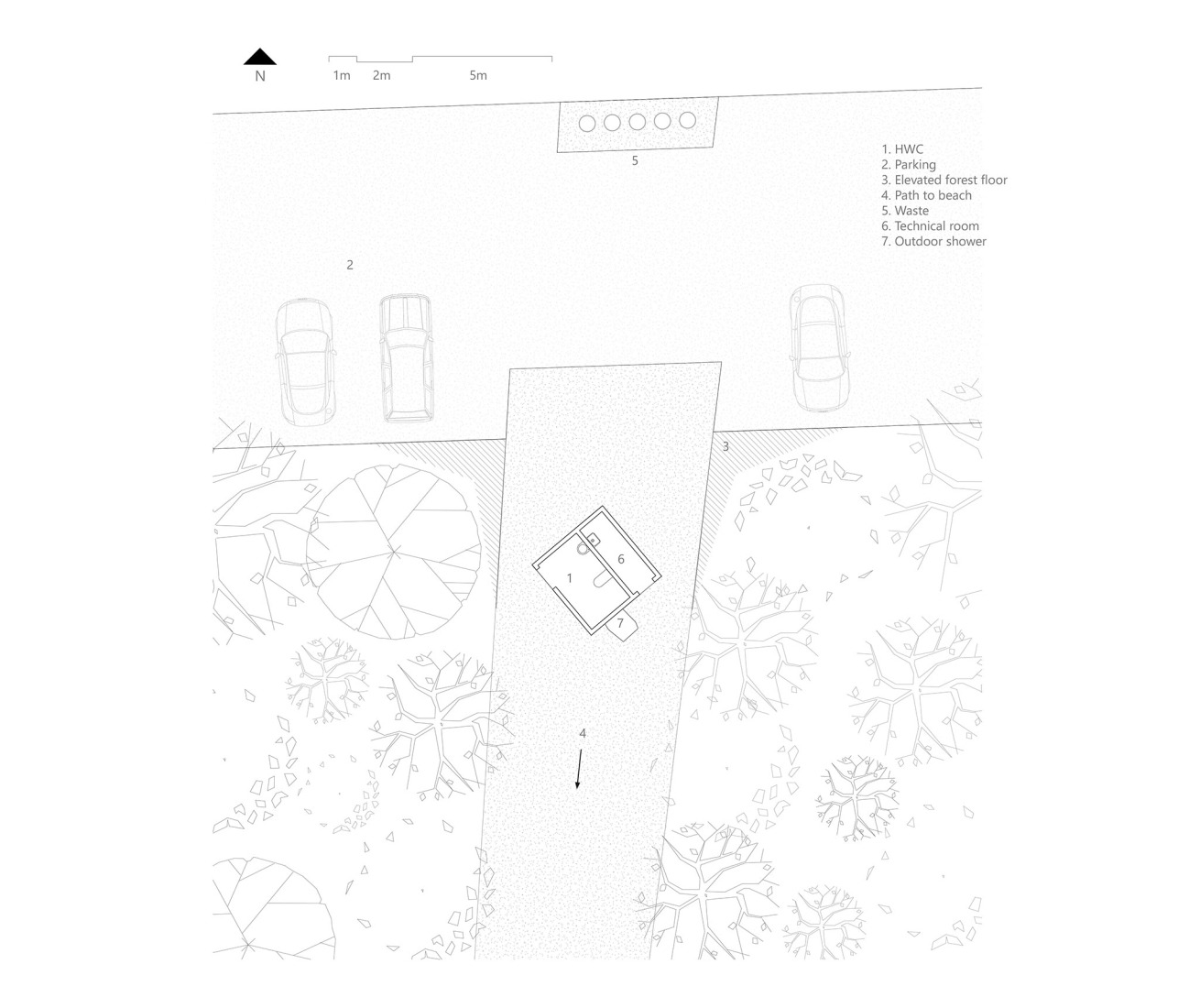 Plano de planta de baños y estacionamiento. «Sundshopen», rutas panorámicas noruegas por Rever and Drage.
