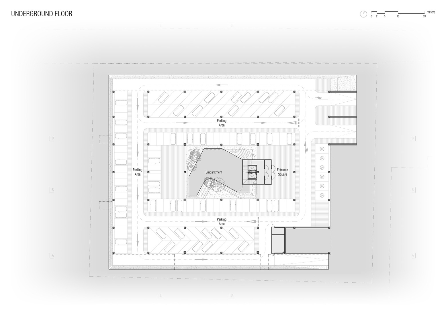 Basement floor plan. "Green Village" by Studio Bressan.