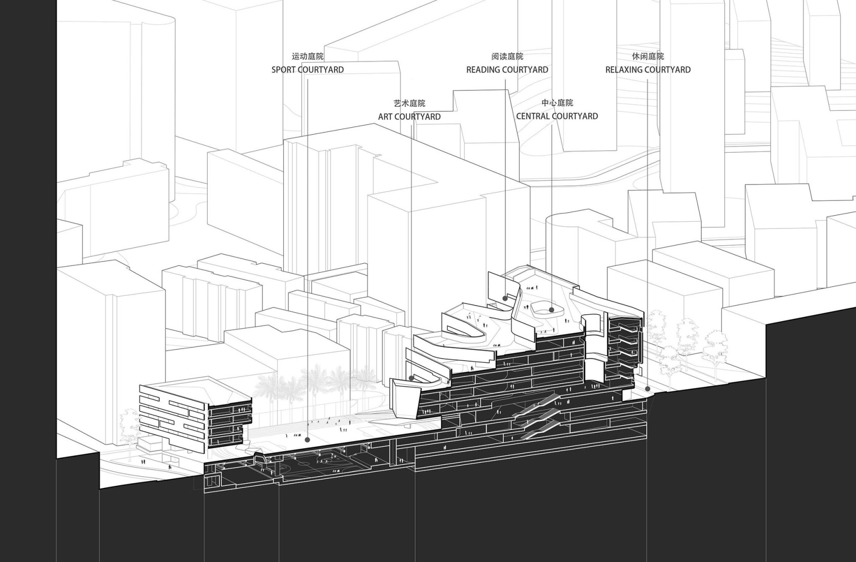 Axonometric section. Cuizhu Foreign Language School by Studio Link-Arc.