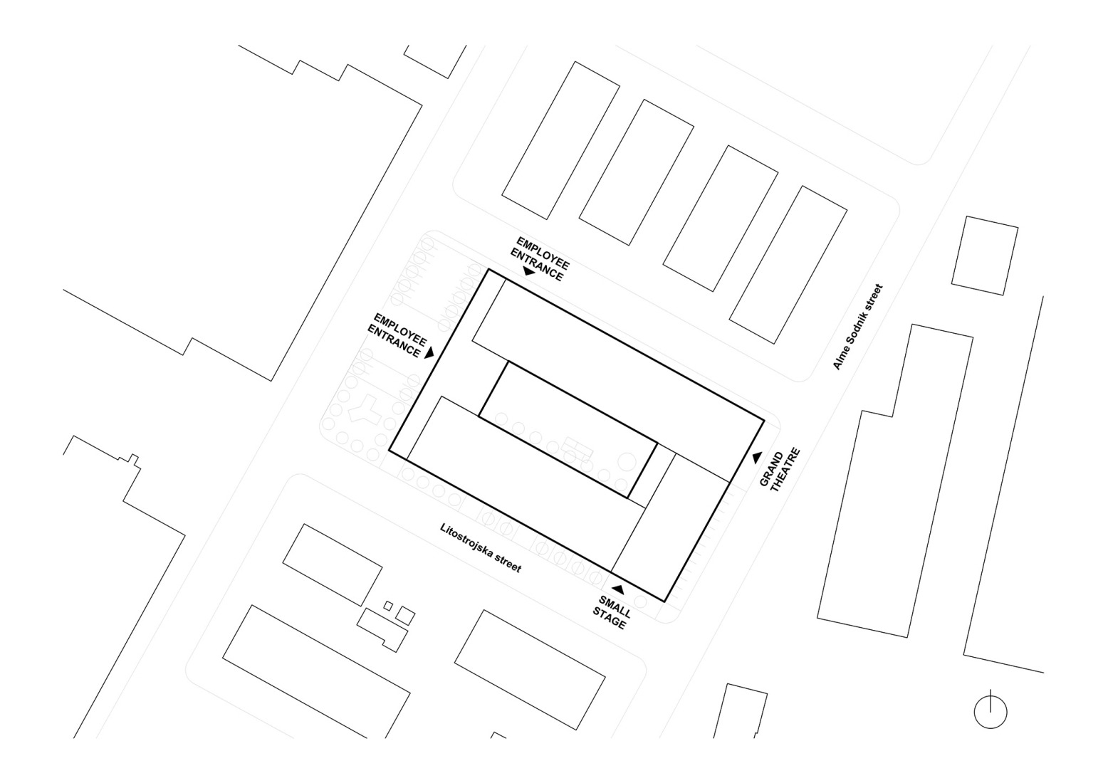 Site plan. Temporary Spaces for Slovenian National Theatre Drama by Vidic Grohar Arhitekti.