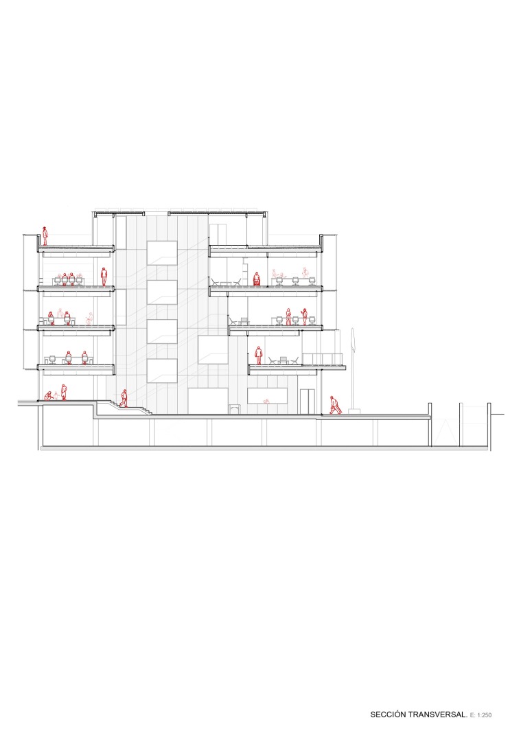 Section. New Town Hall of Roquetas de Mar and expansion of the Plaza de la Constitución and adjacent public spaces by Estudio Carbajal SLP and Estudio Acta. 