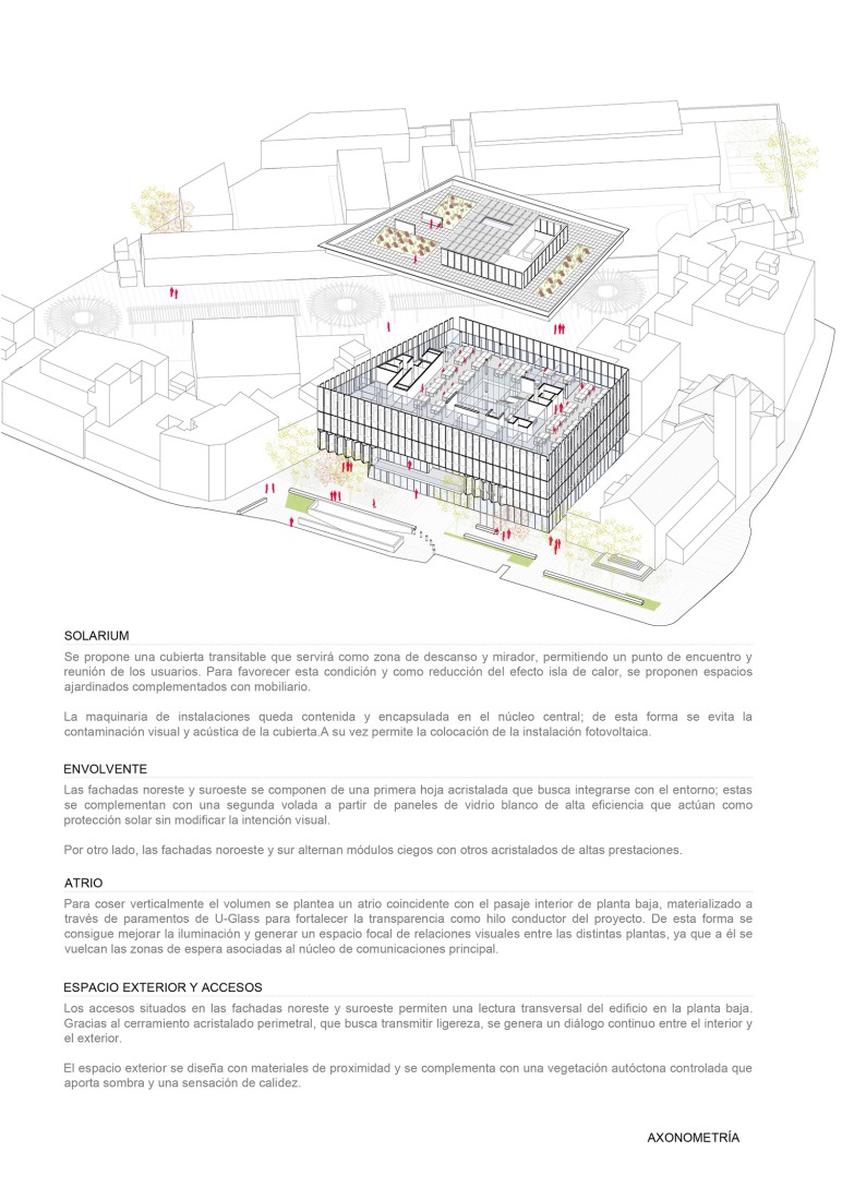 Axonometry. New Town Hall of Roquetas de Mar and expansion of the Plaza de la Constitución and adjacent public spaces by Estudio Carbajal SLP and Estudio Acta. 