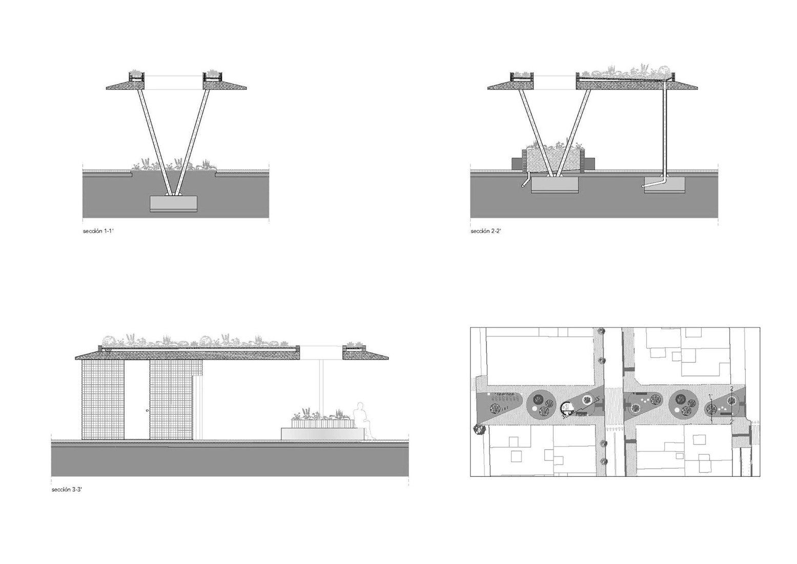 Sections. Dr. Caro urban bus interchange in Elche by ARN / Architects.