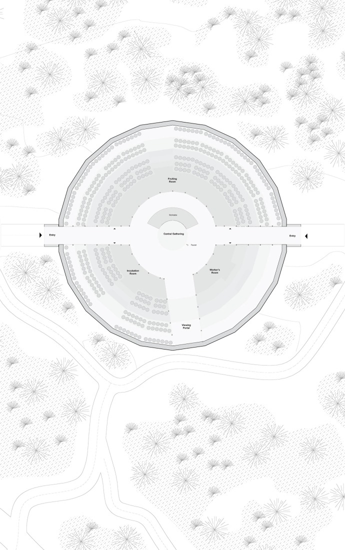 Site plan. Mushroom Pavilion by OMA / Shohei Shigematsu.
