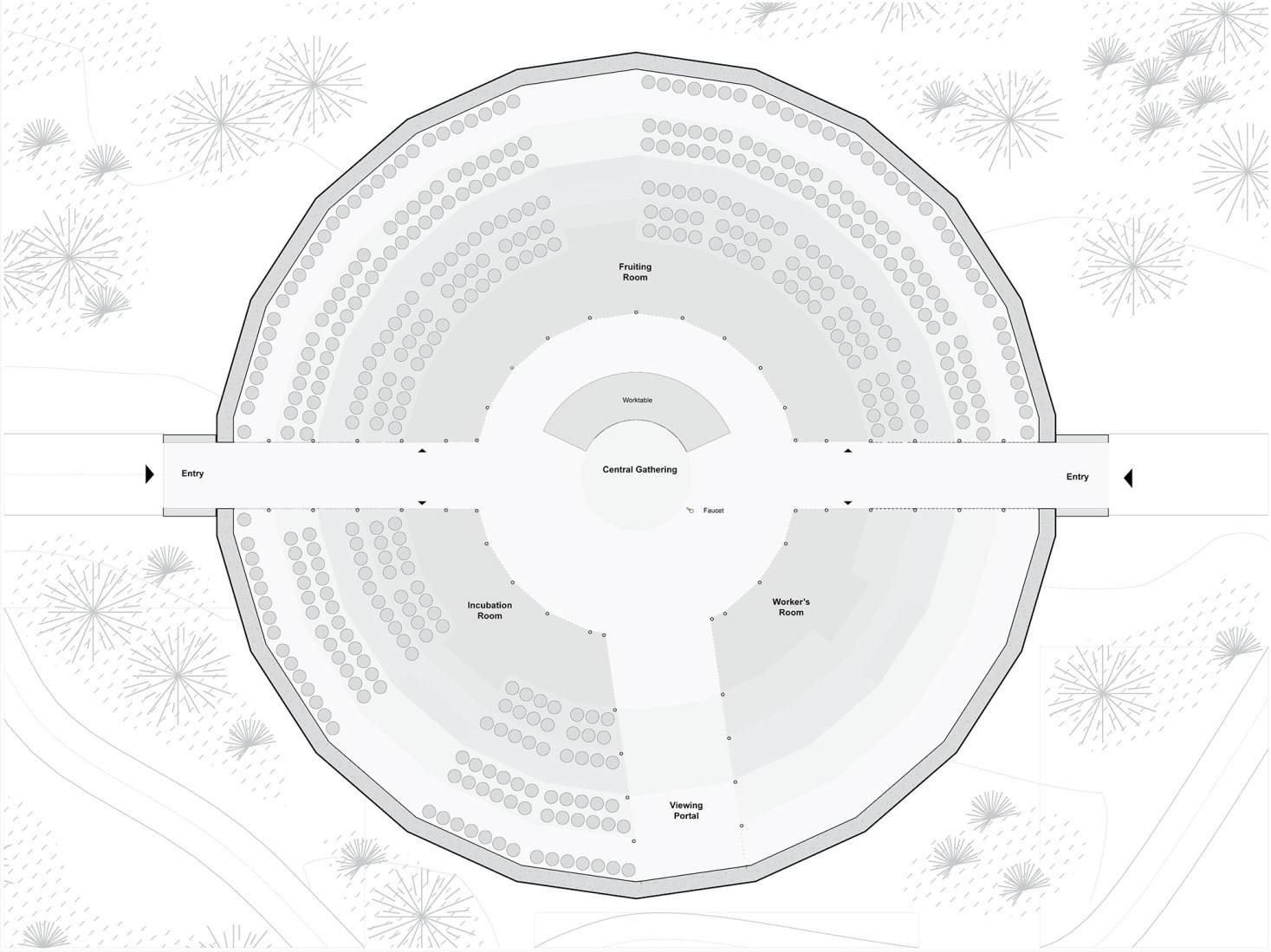Ground floor plan. Mushroom Pavilion by OMA / Shohei Shigematsu.