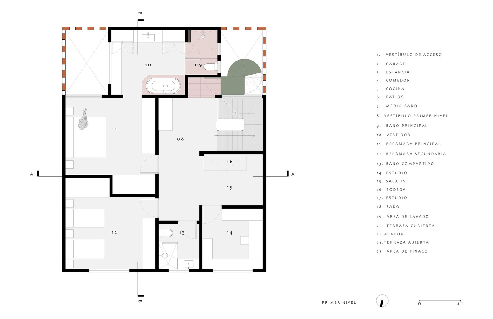 First floor plan. Xoltic House by AMASA Estudio.
