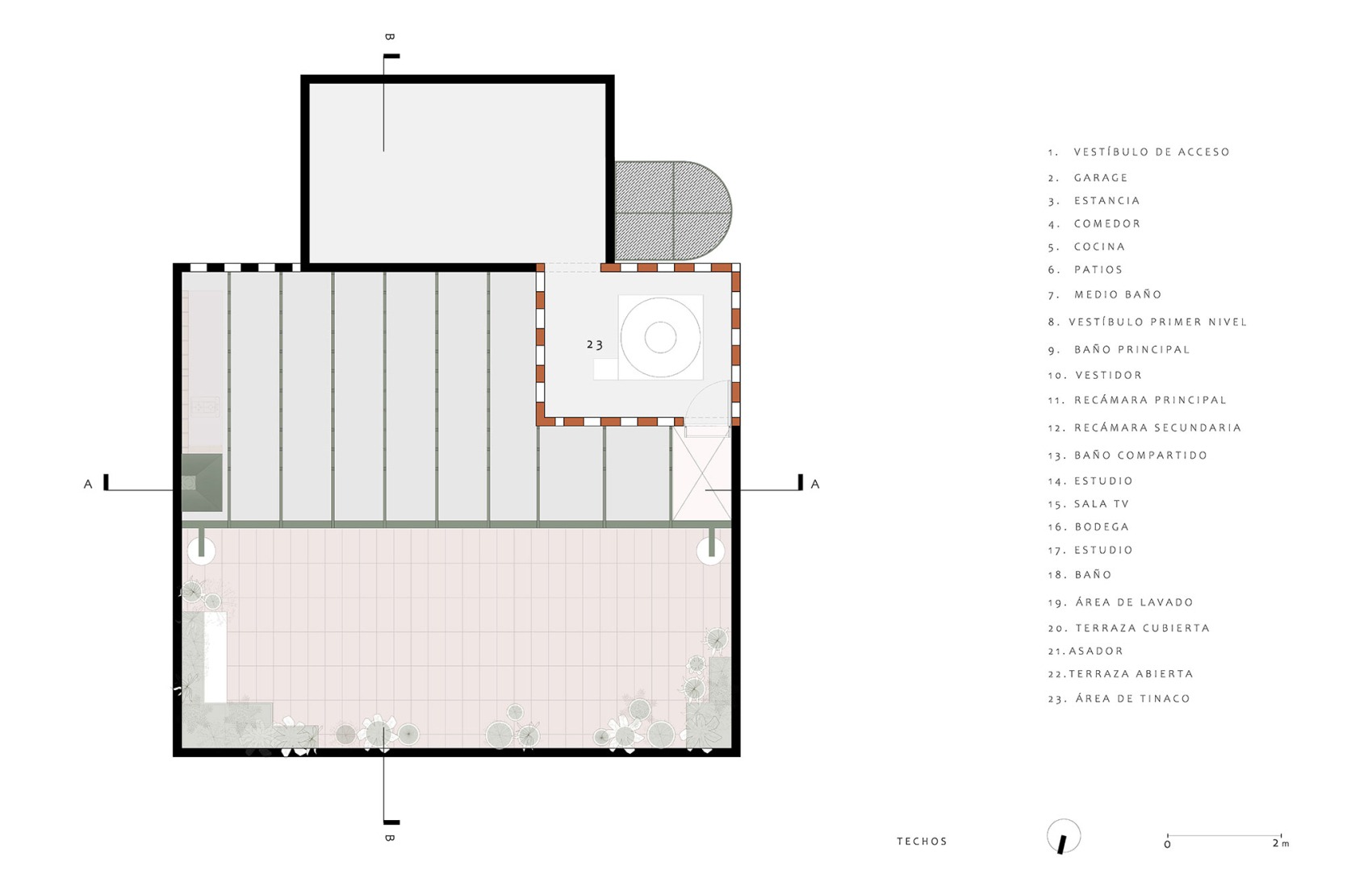 Roof floor plan. Xoltic House by AMASA Estudio.