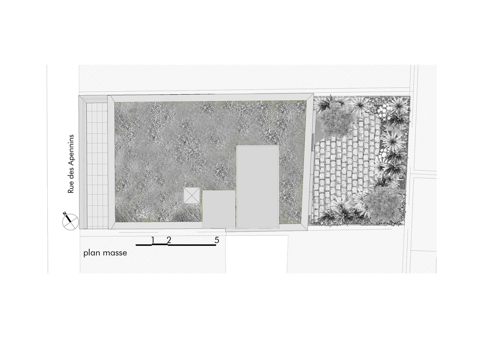Site plan. "La Pension de famille des Apennins" by CQFD Architecture.