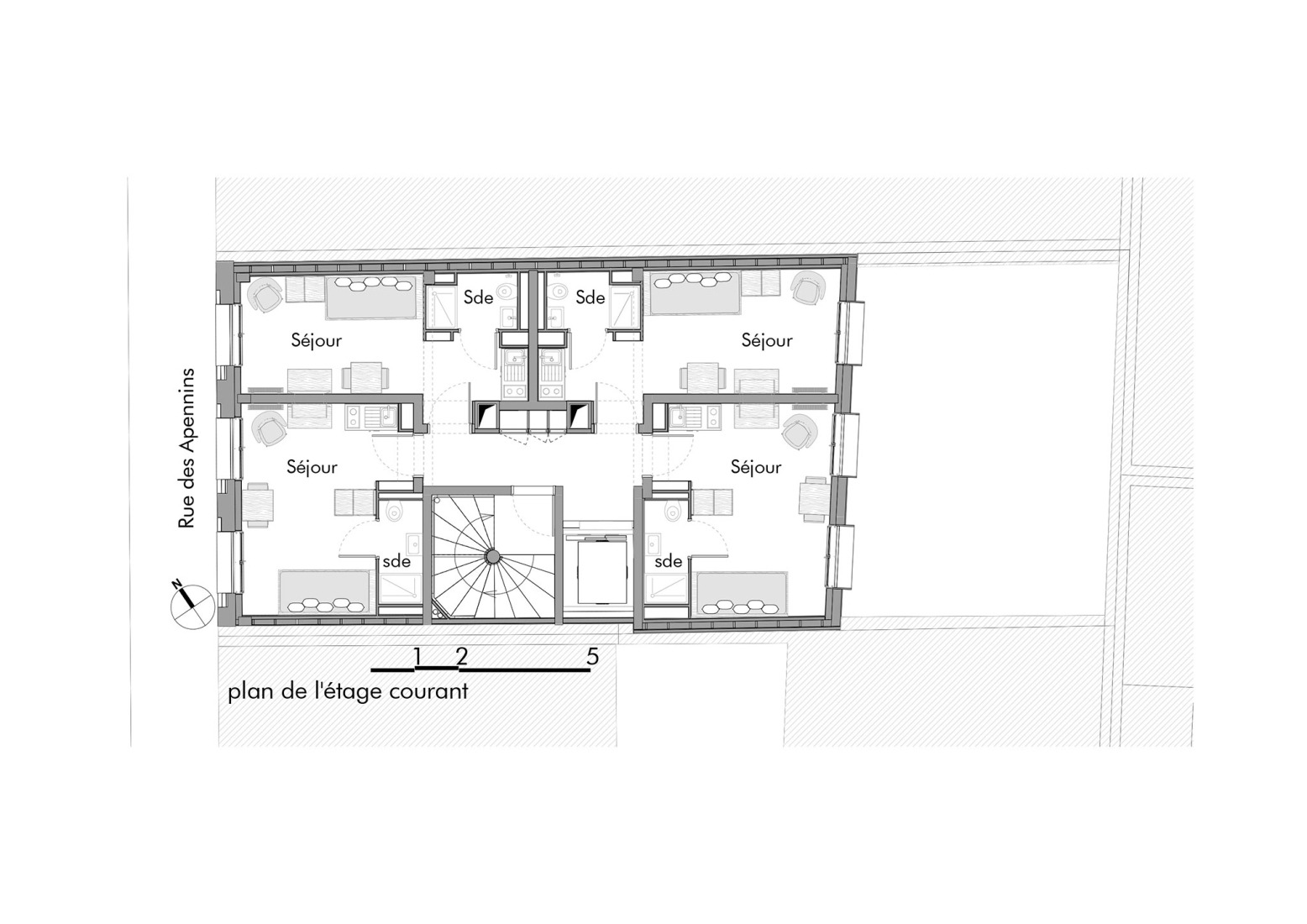 Third floor plan. "La Pension de famille des Apennins" by CQFD Architecture.