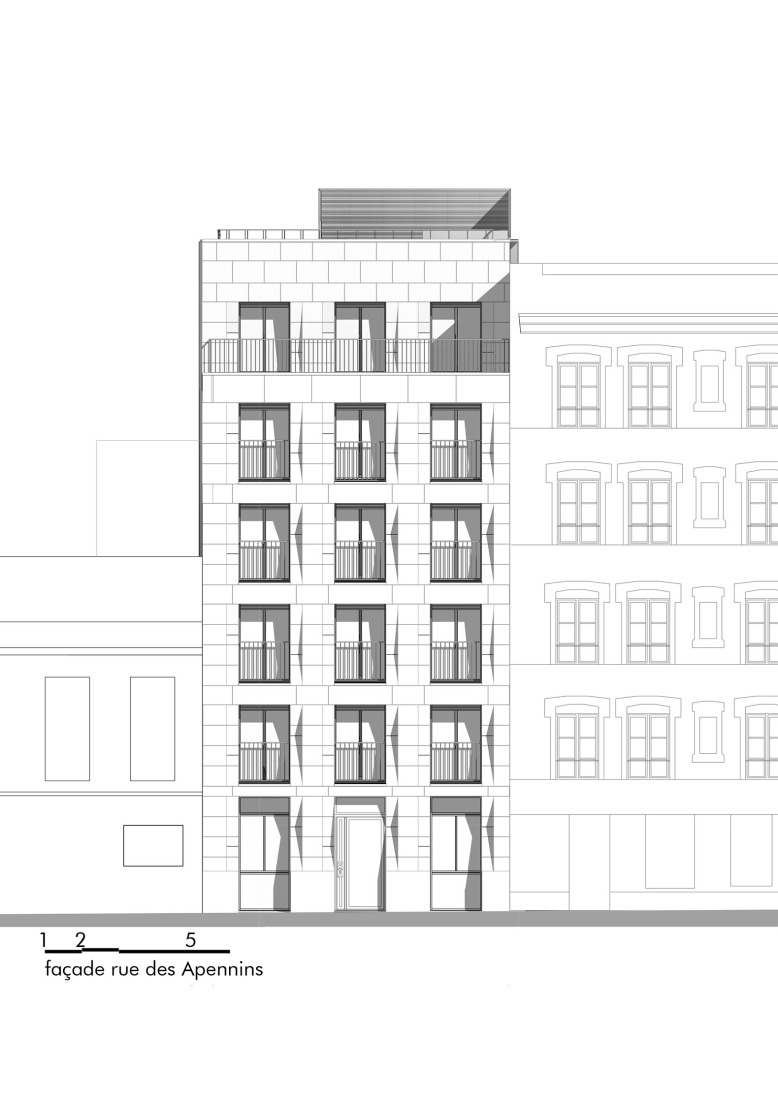 Elevation. "La Pension de famille des Apennins" by CQFD Architecture.