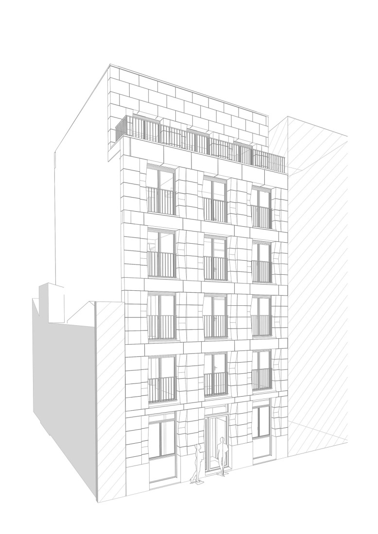 Axonometry. "La Pension de famille des Apennins" by CQFD Architecture.