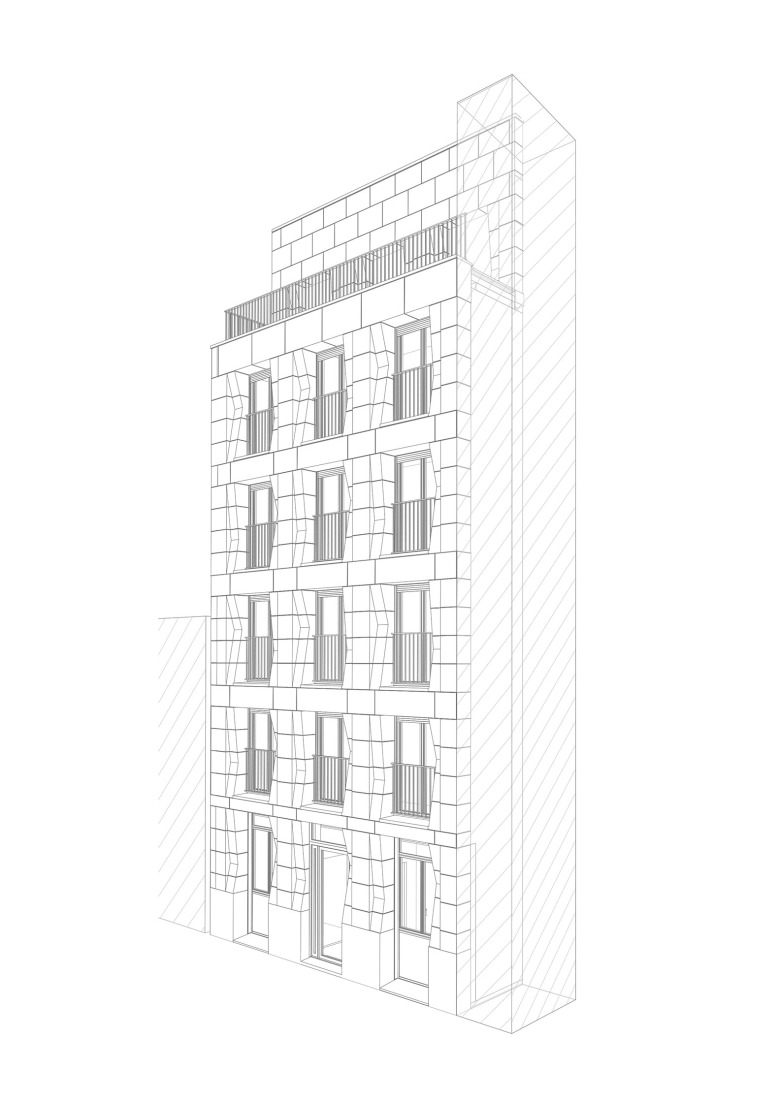 Axonometry. "La Pension de famille des Apennins" by CQFD Architecture.
