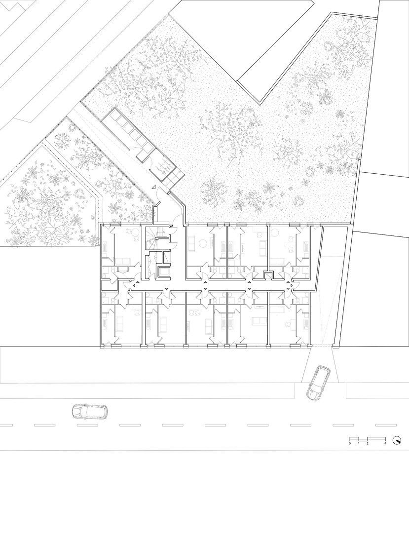 Ground floor plan. Thermal rehabilitation of a 49-unit apartment building by graal. 