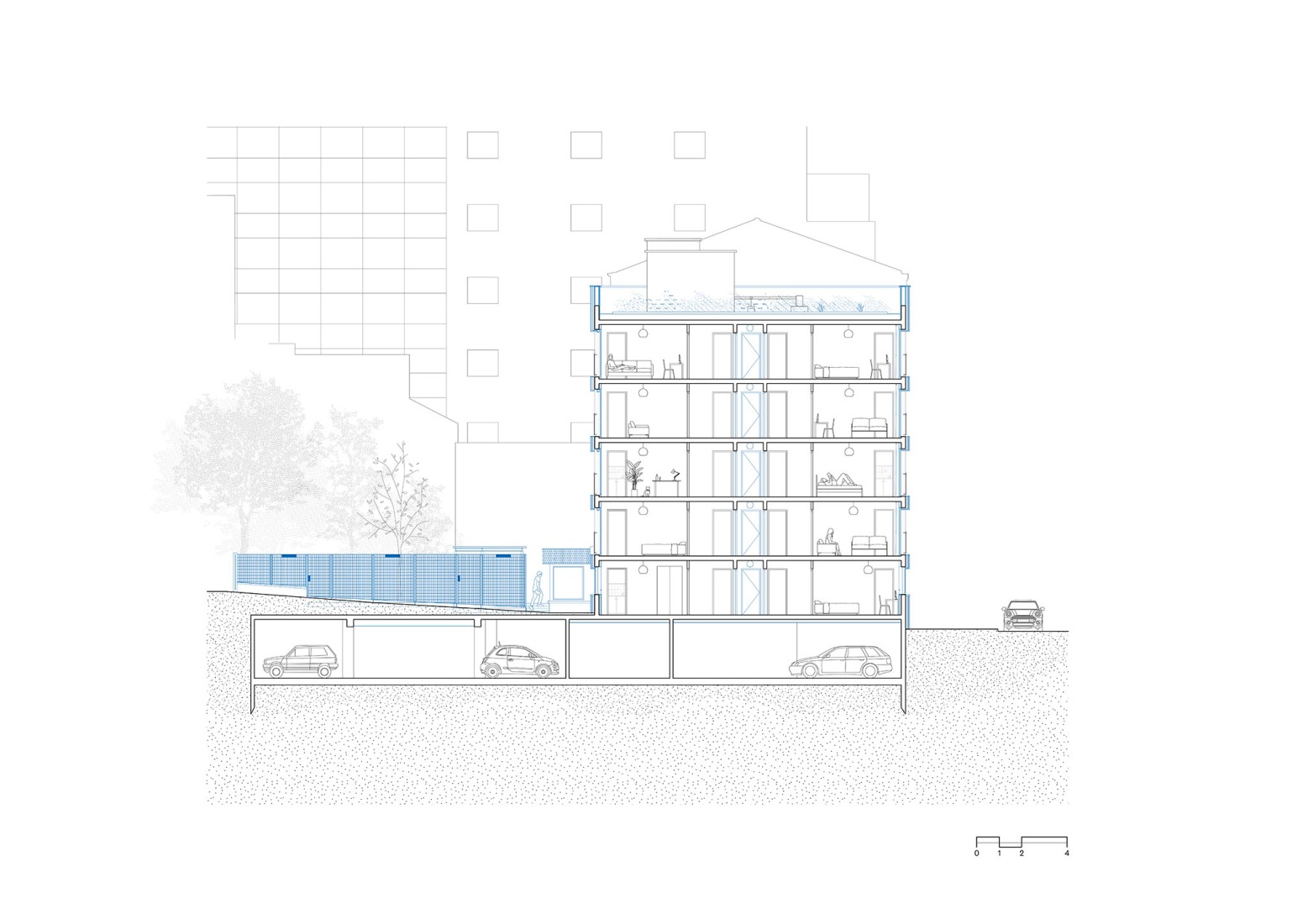Section. Thermal rehabilitation of a 49-unit apartment building by graal.