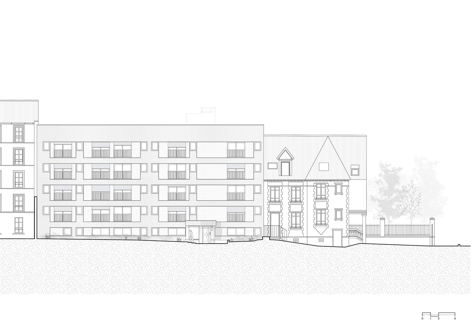 South elevation. Thermal rehabilitation of a 49-unit apartment building by graal. 