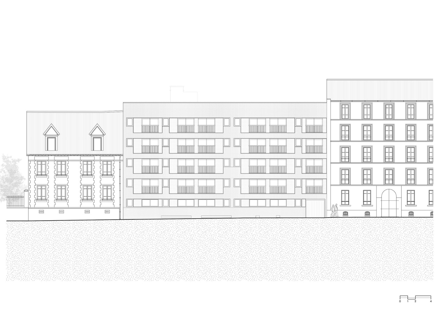 North elevation. Thermal rehabilitation of a 49-unit apartment building by graal. 