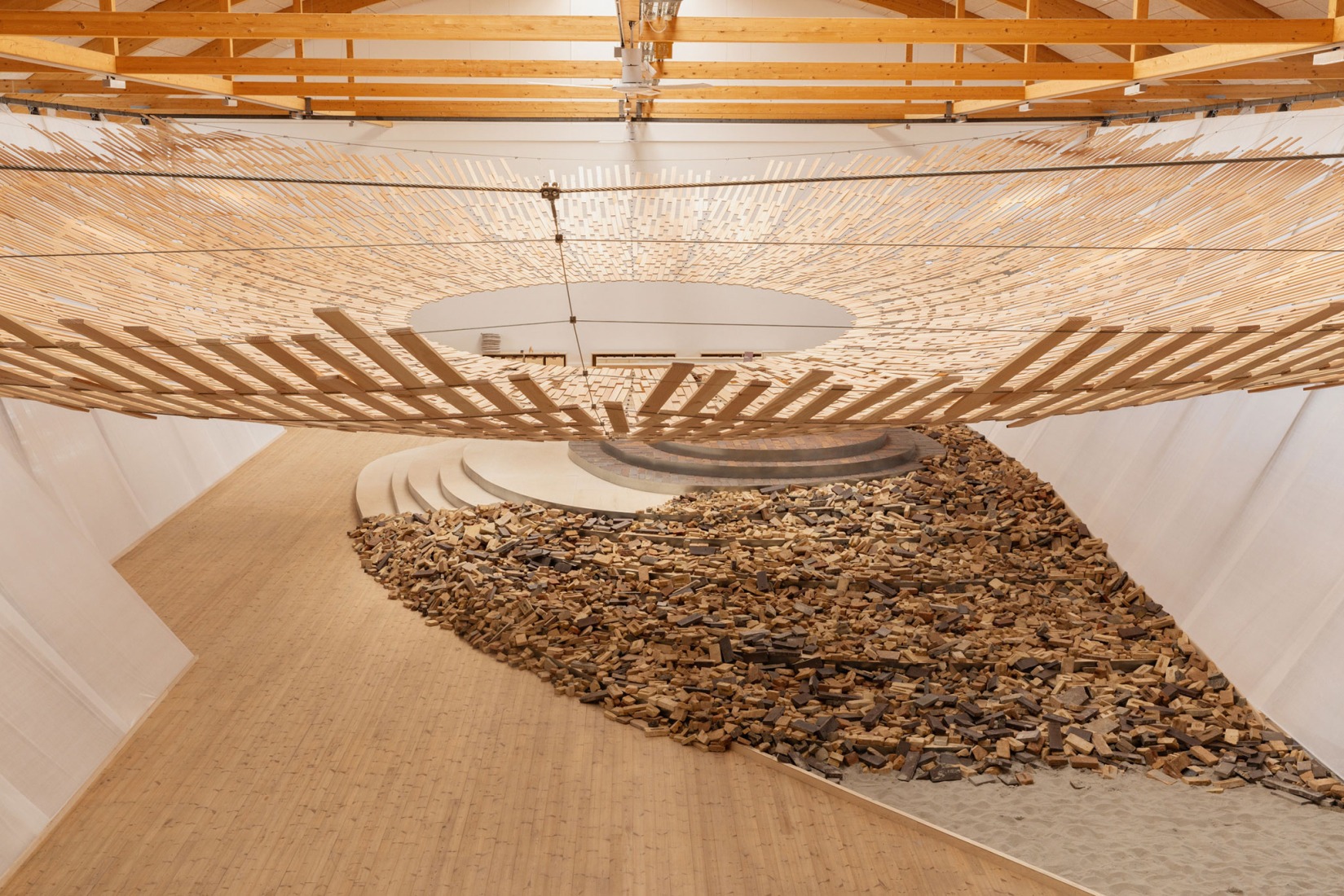 Earth | Tree by Kengo Kuma/KKAA. Installation view at Copenhagen Contemporary 2026. Photograph courtesy of Dinesen.