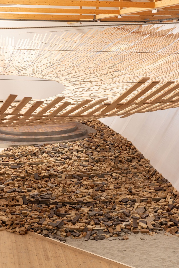 Earth | Tree by Kengo Kuma/KKAA. Installation view at Copenhagen Contemporary 2026. Photograph courtesy of Dinesen.