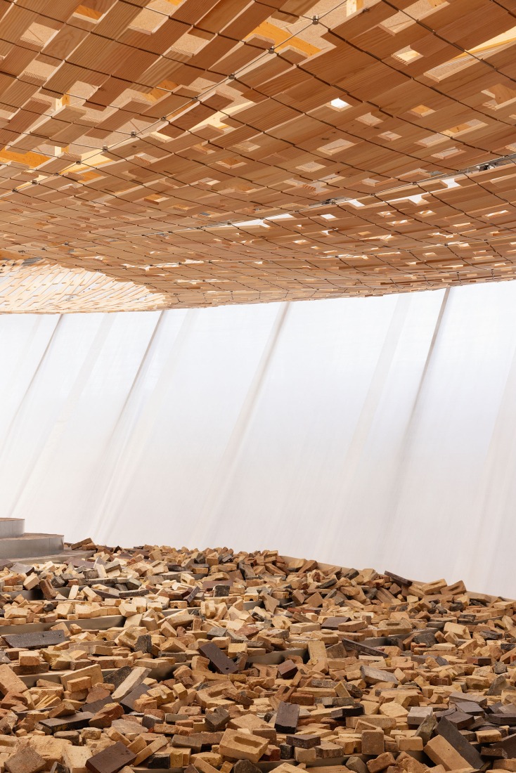 Earth | Tree by Kengo Kuma/KKAA. Installation view at Copenhagen Contemporary 2026. Photograph courtesy of Dinesen.