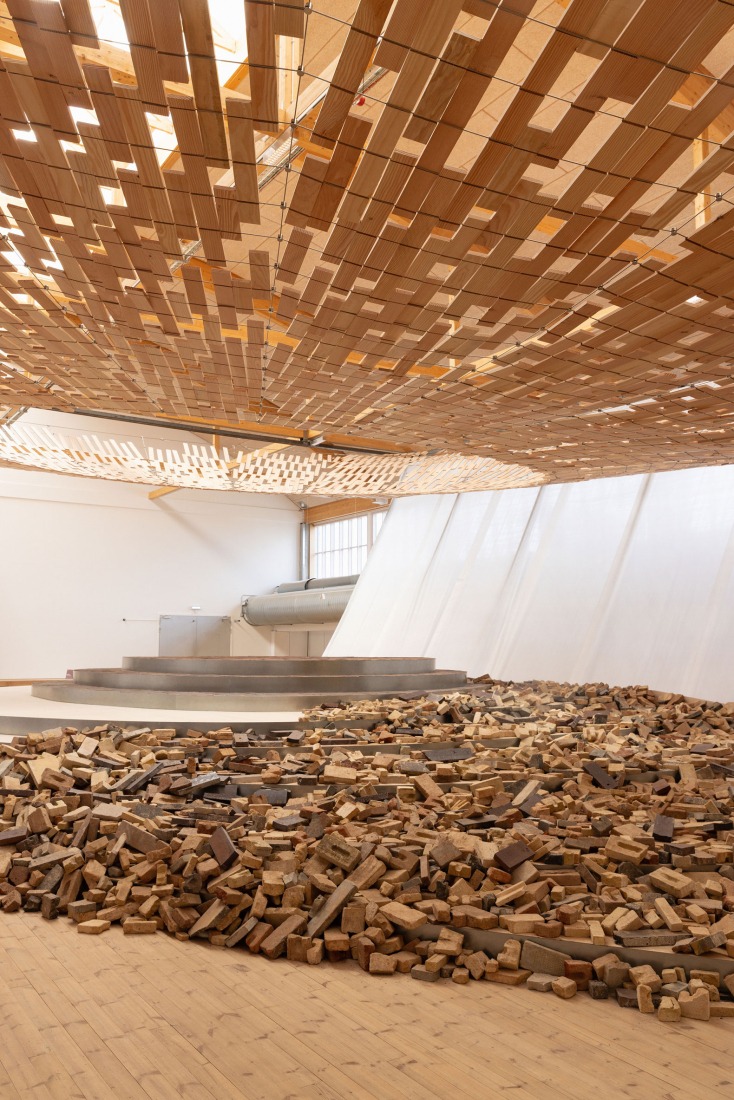 Earth | Tree by Kengo Kuma/KKAA. Installation view at Copenhagen Contemporary 2026. Photograph courtesy of Dinesen.