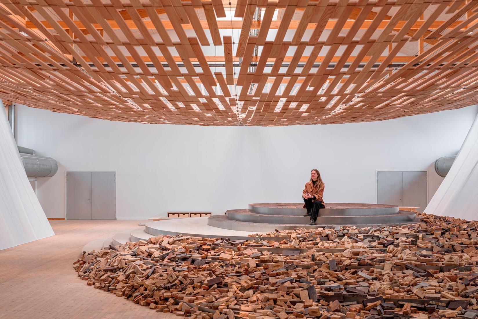 Earth | Tree by Kengo Kuma/KKAA. Installation view at Copenhagen Contemporary 2026. Photograph by Jacopo La Forgia. Courtesy of Dinesen