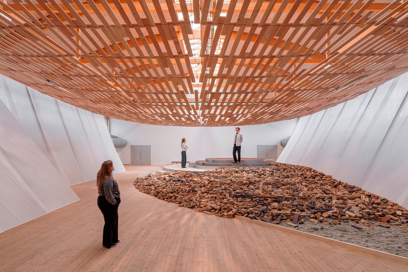 Earth | Tree by Kengo Kuma/KKAA. Installation view at Copenhagen Contemporary 2026. Photograph by Jacopo La Forgia. Courtesy of Dinesen