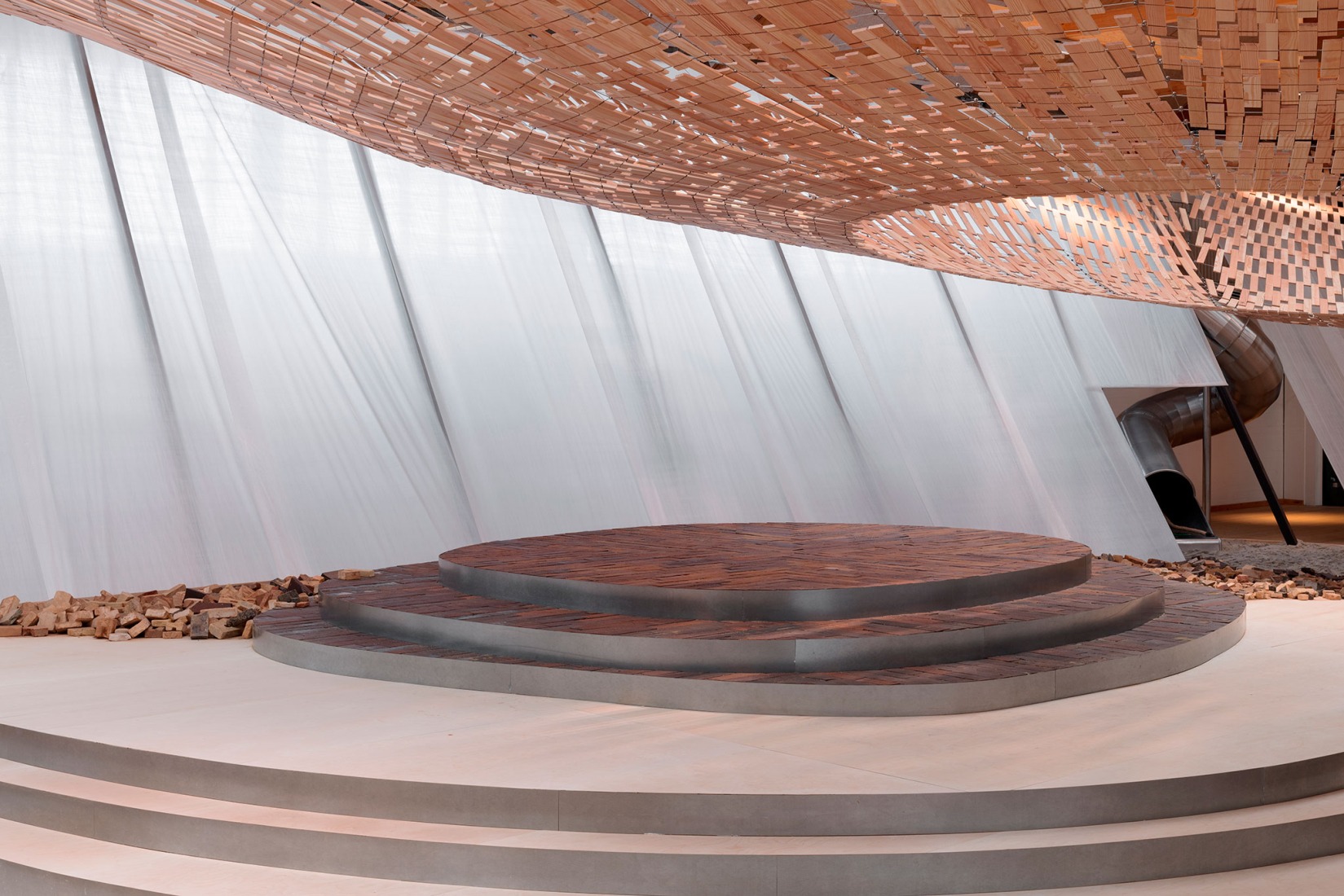 Earth | Tree by Kengo Kuma/KKAA. Installation view at Copenhagen Contemporary 2026. Photograph by Jacopo La Forgia. Courtesy of Dinesen