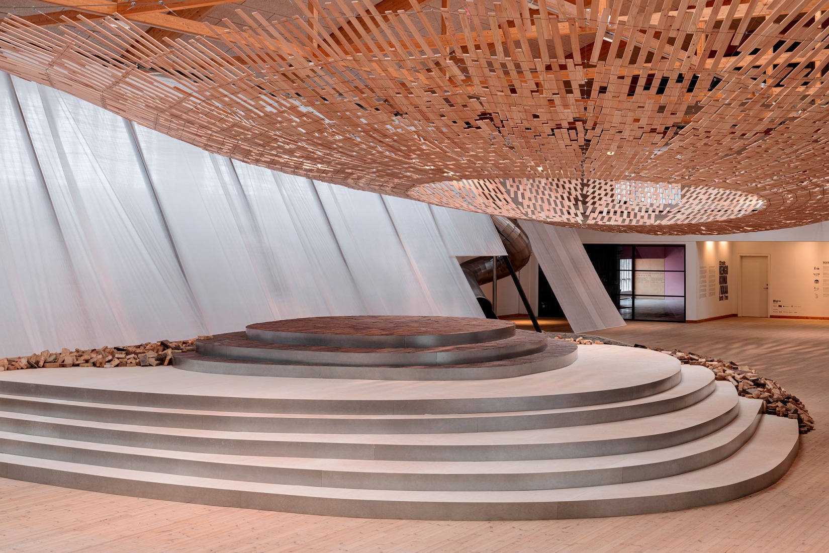 Earth | Tree by Kengo Kuma/KKAA. Installation view at Copenhagen Contemporary 2026. Photograph by Jacopo La Forgia. Courtesy of Dinesen