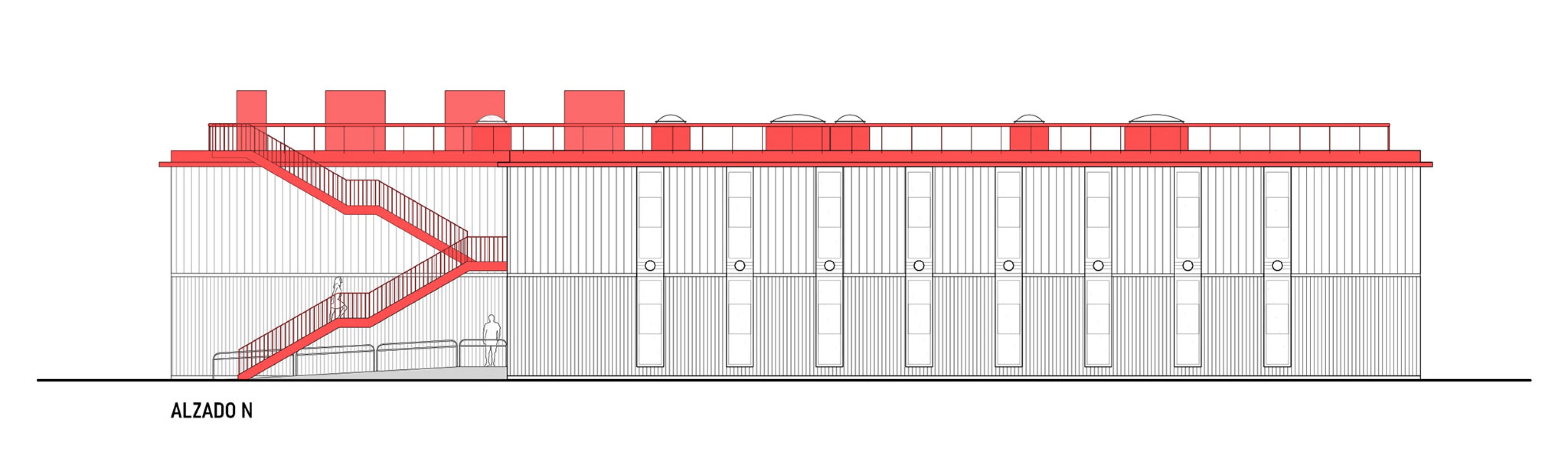 Building 1. North Elevation. HTBA office and services complex by Martín Lejarraga.