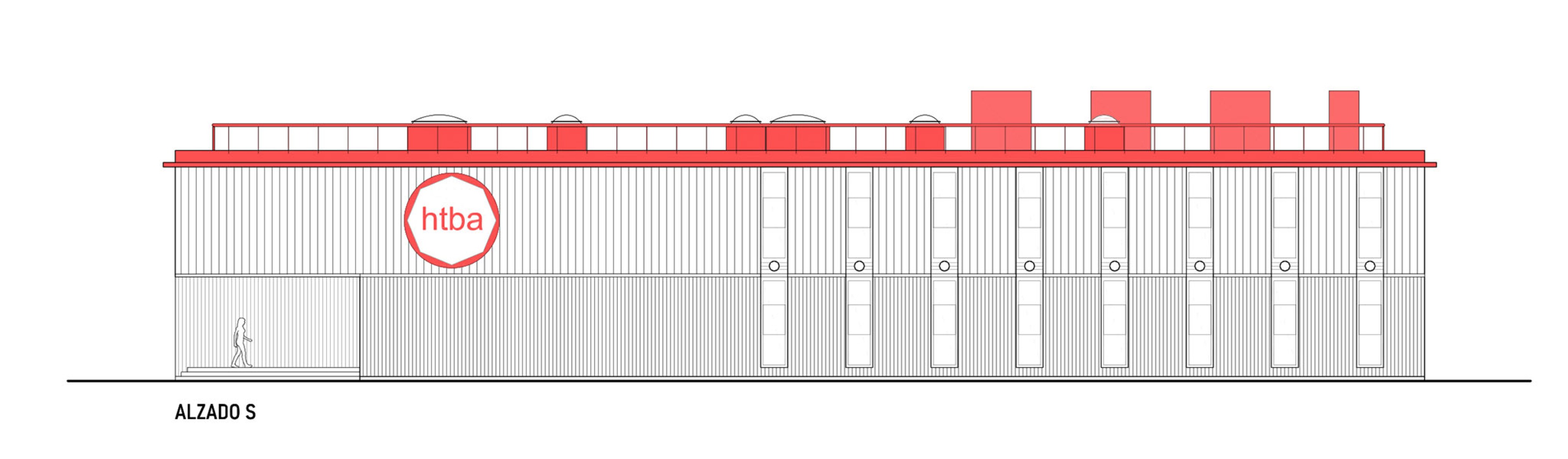 Building 1. South Elevation. HTBA office and services complex by Martín Lejarraga.