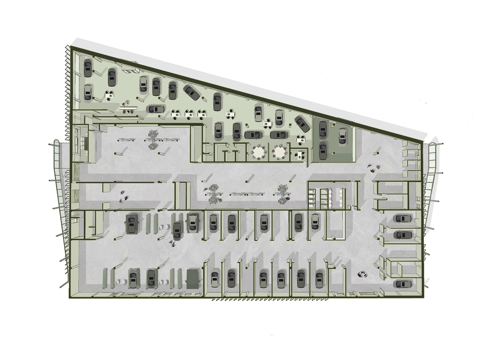 Plano de planta baja. «Leganés Auto Center» por OOIIO Arquitectura.