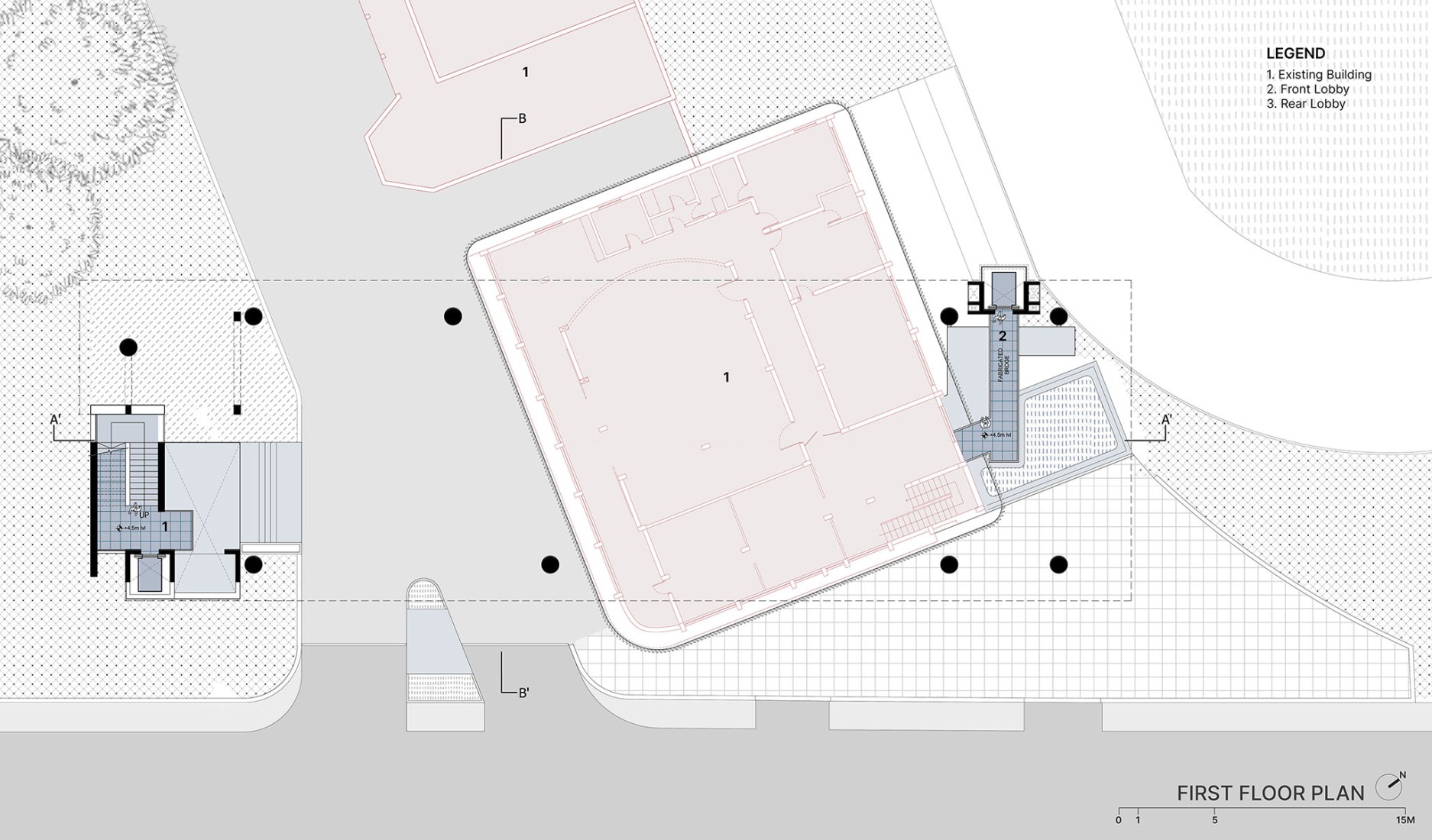 First floor plan. "Hoverspace" Extension to the KLE Society Head Office by Thirdspace.
