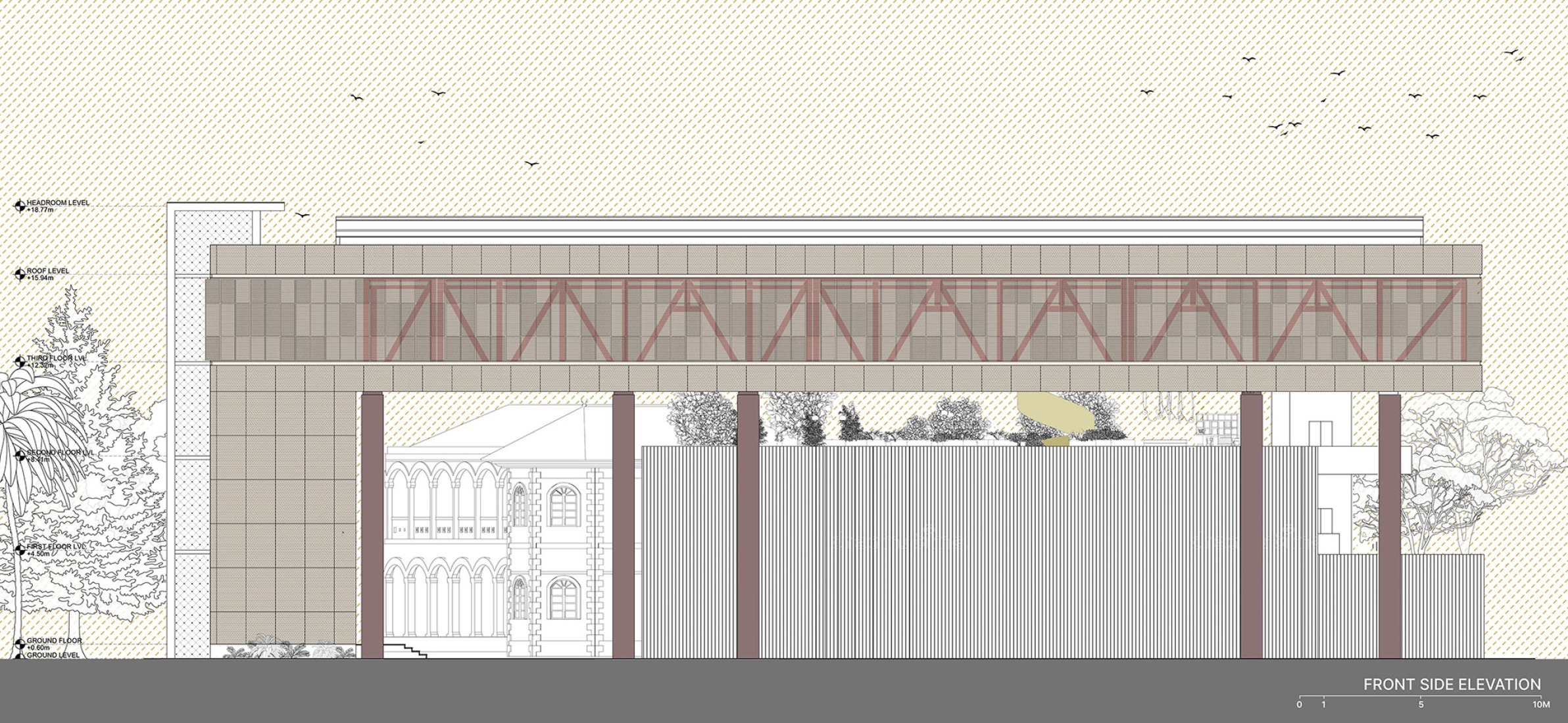 Elevation. "Hoverspace" Extension to the KLE Society Head Office by Thirdspace.