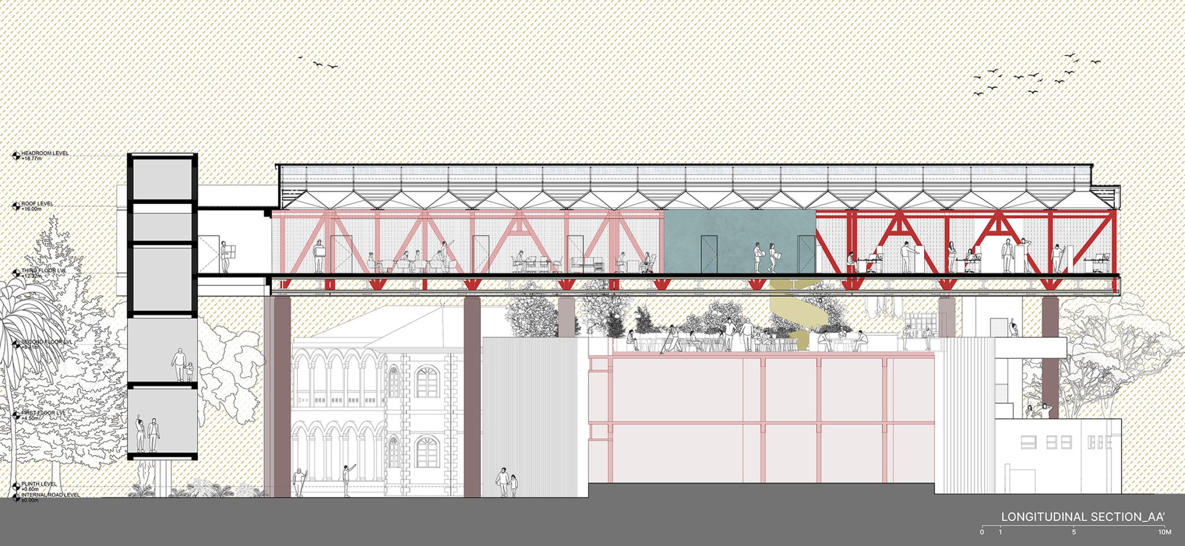 Section. "Hoverspace" Extension to the KLE Society Head Office by Thirdspace.