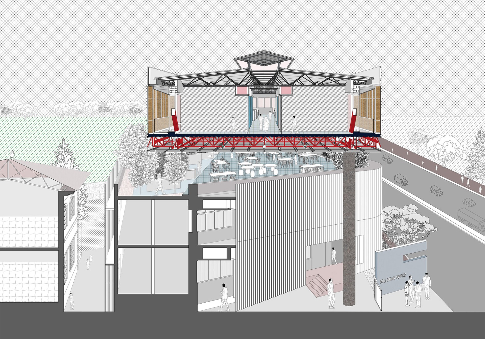Section. "Hoverspace" Extension to the KLE Society Head Office by Thirdspace.