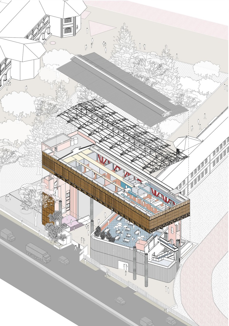 Axonometry. "Hoverspace" Extension to the KLE Society Head Office by Thirdspace.