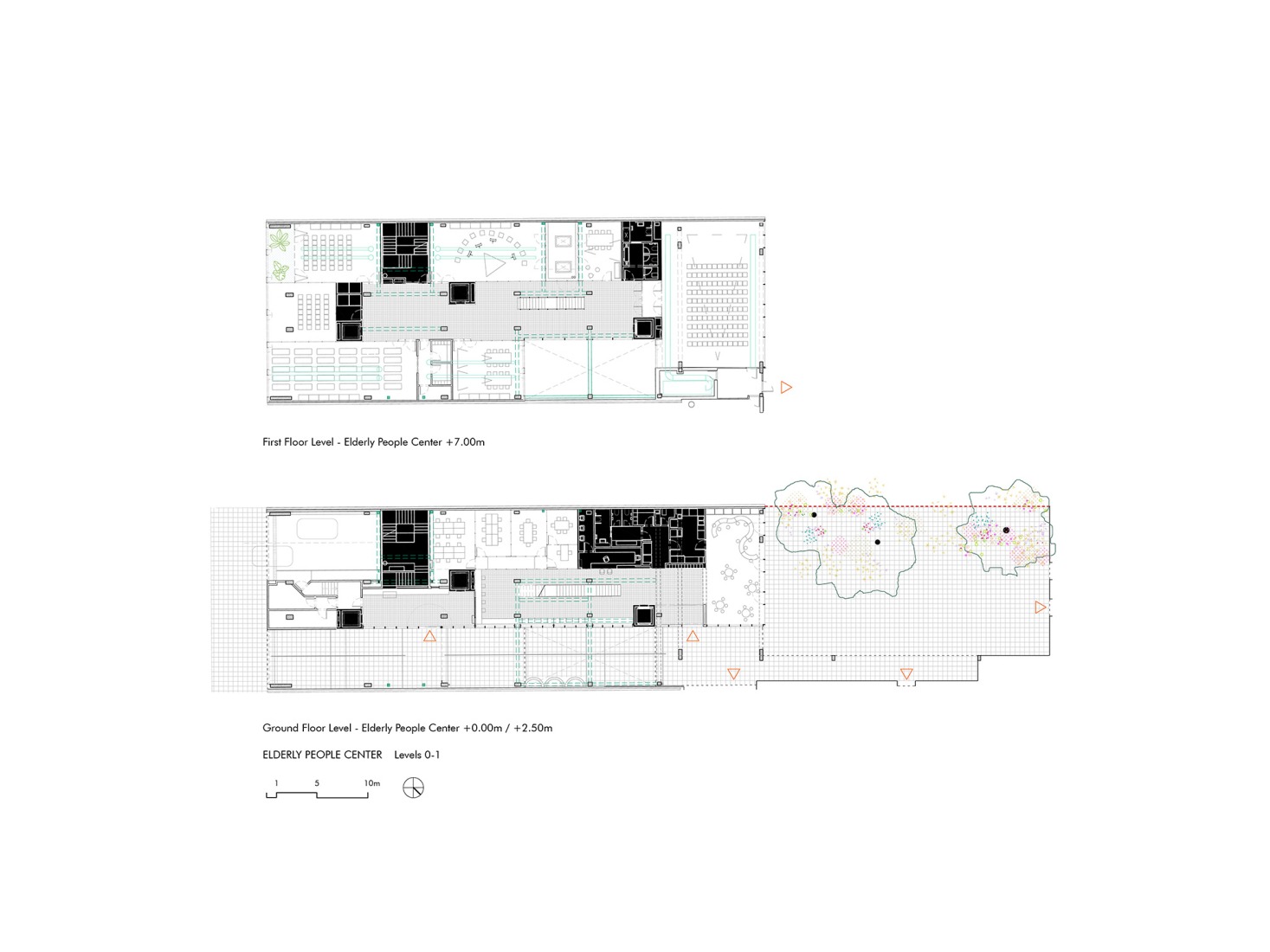 Elderly People Center. Ground floor plan / First floor plan. "Recirculating the Eixample" by Addenda Architects + Flexo Arquitectura.
