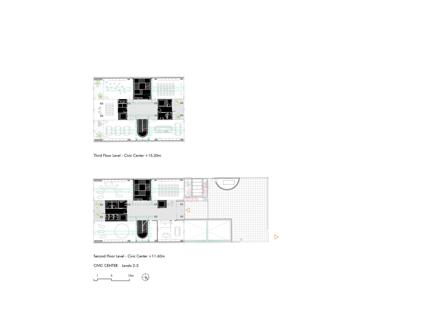 Civic Center. Second floor plan / Third floor plan. "Recirculating the Eixample" by Addenda Architects + Flexo Arquitectura.