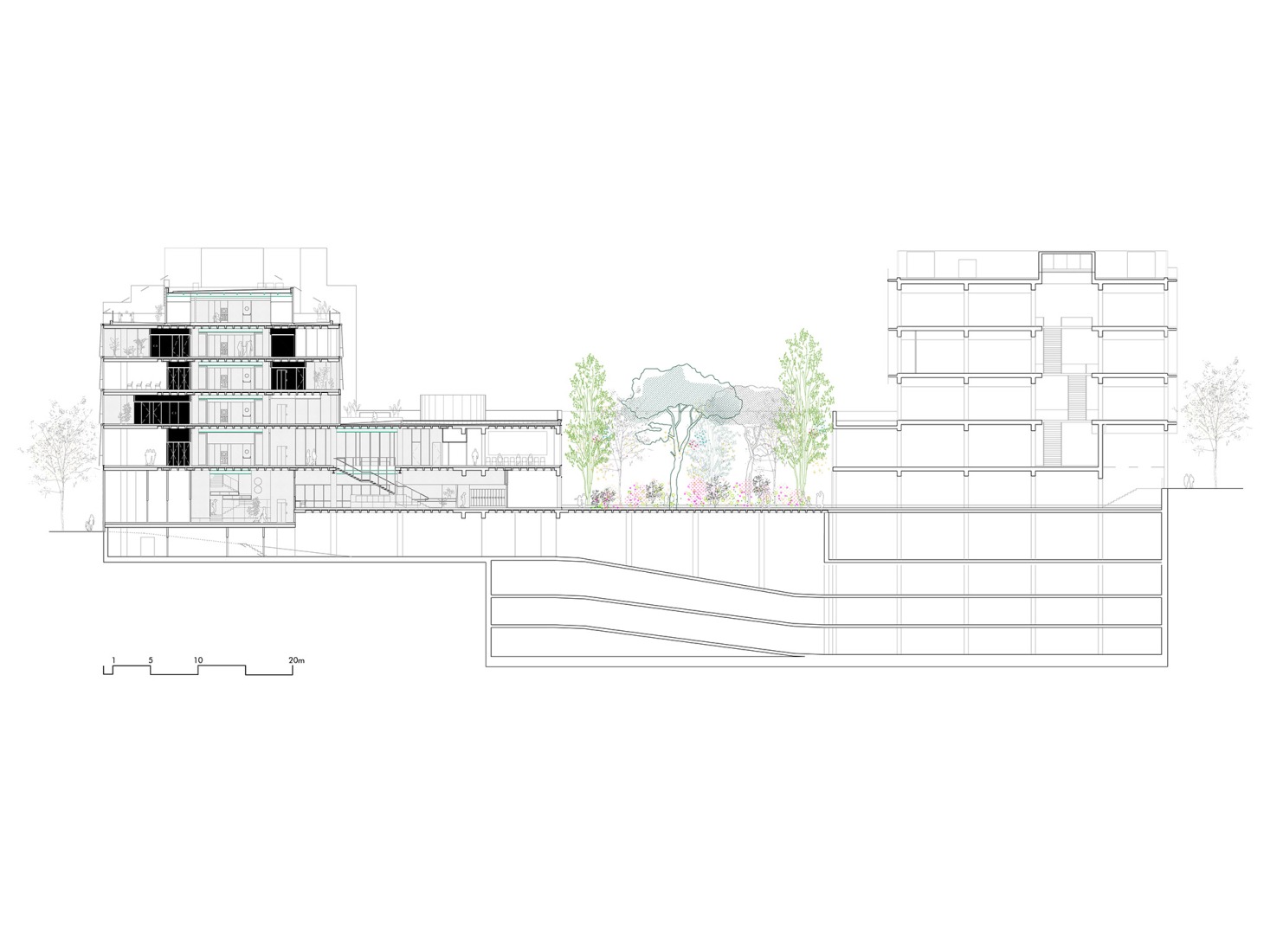 Section. "Recirculating the Eixample" by Addenda Architects + Flexo Arquitectura.