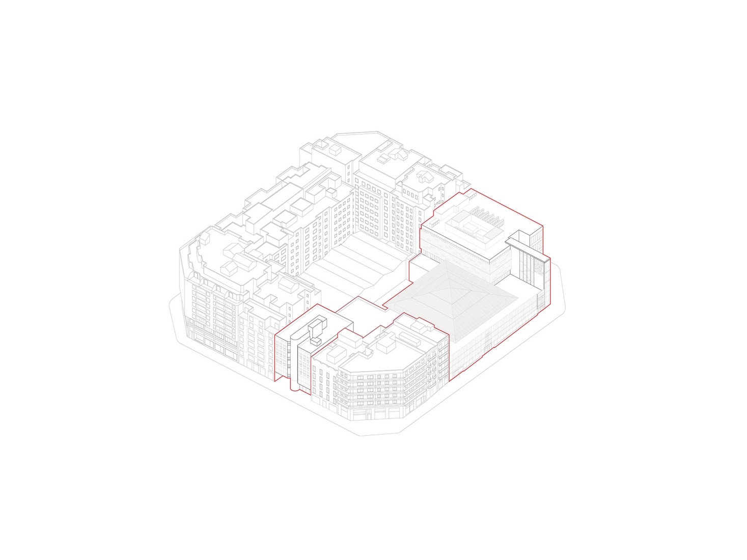 Axonometry, before. "Recirculating the Eixample" by Addenda Architects + Flexo Arquitectura.