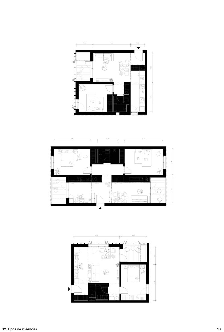 Typical house floor plan. 83 subsidized housing units by Nexo Arquitectura + ComboLab + Equipo.exe. 