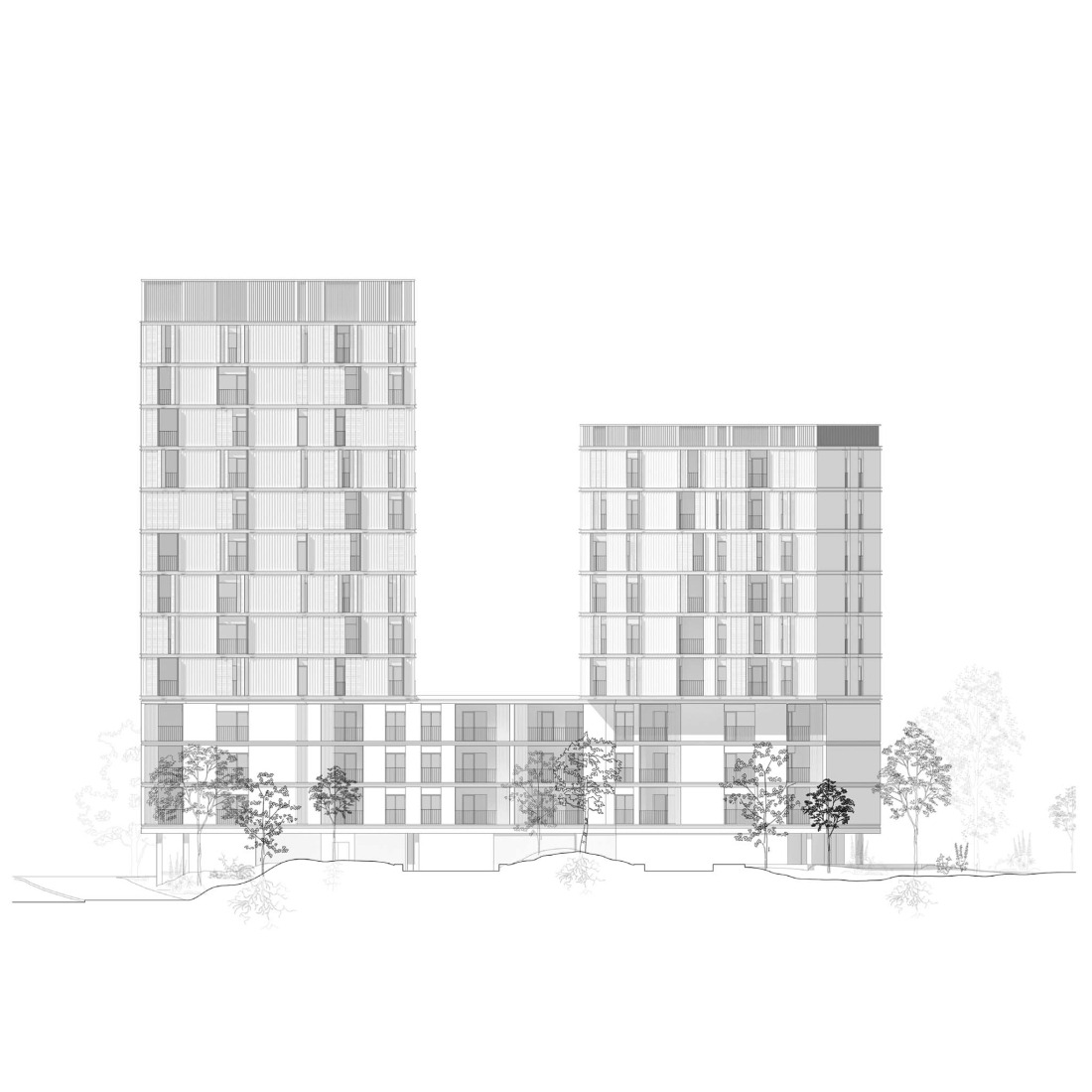 Elevation. 83 subsidized housing units by Nexo Arquitectura + ComboLab + Equipo.exe.